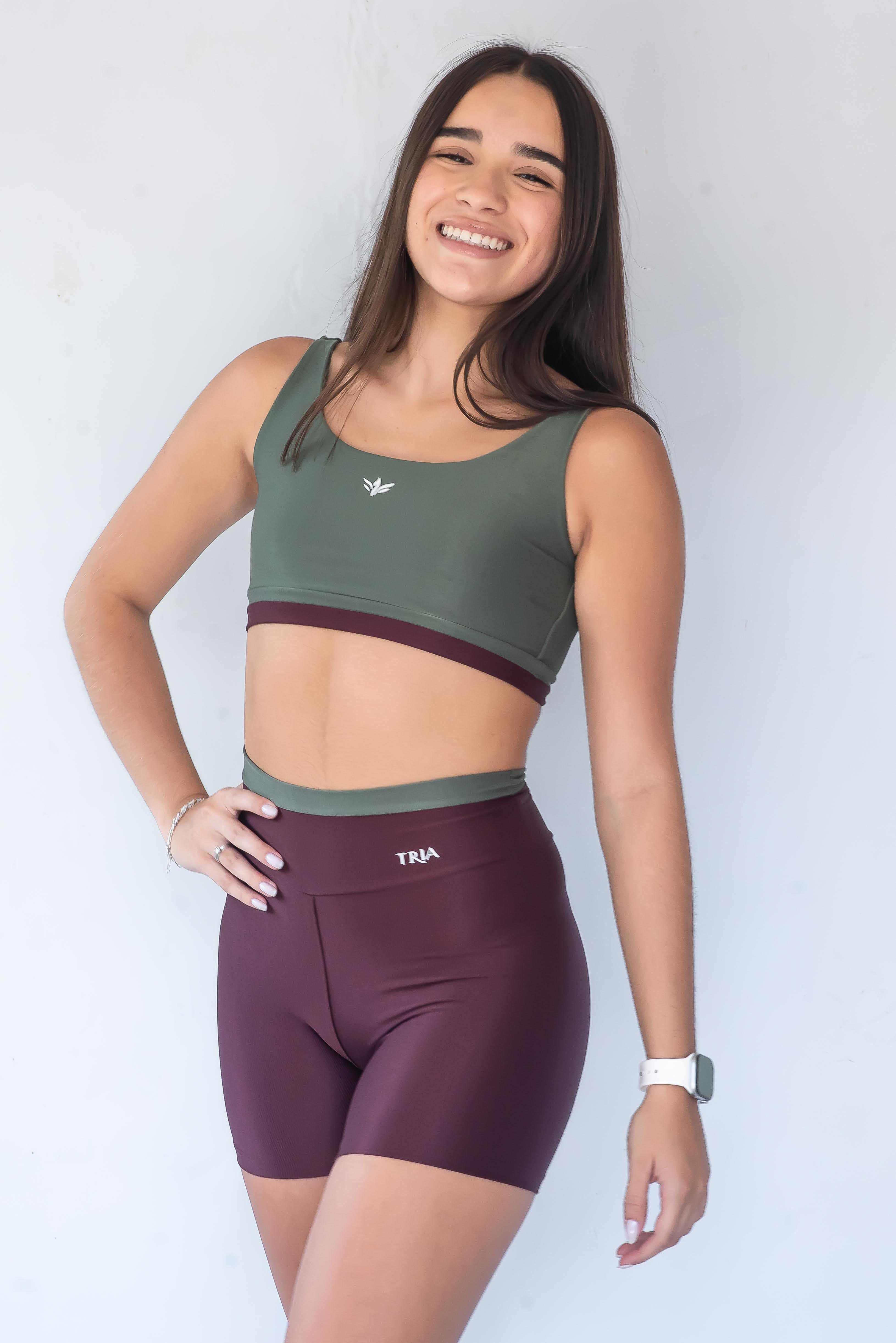 Conjunto short bicolor açaí com verde militar
